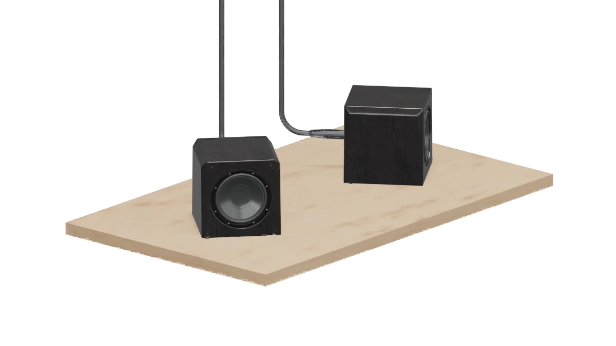 3D render of the loudspeaker shelf with two loudspeakers in place